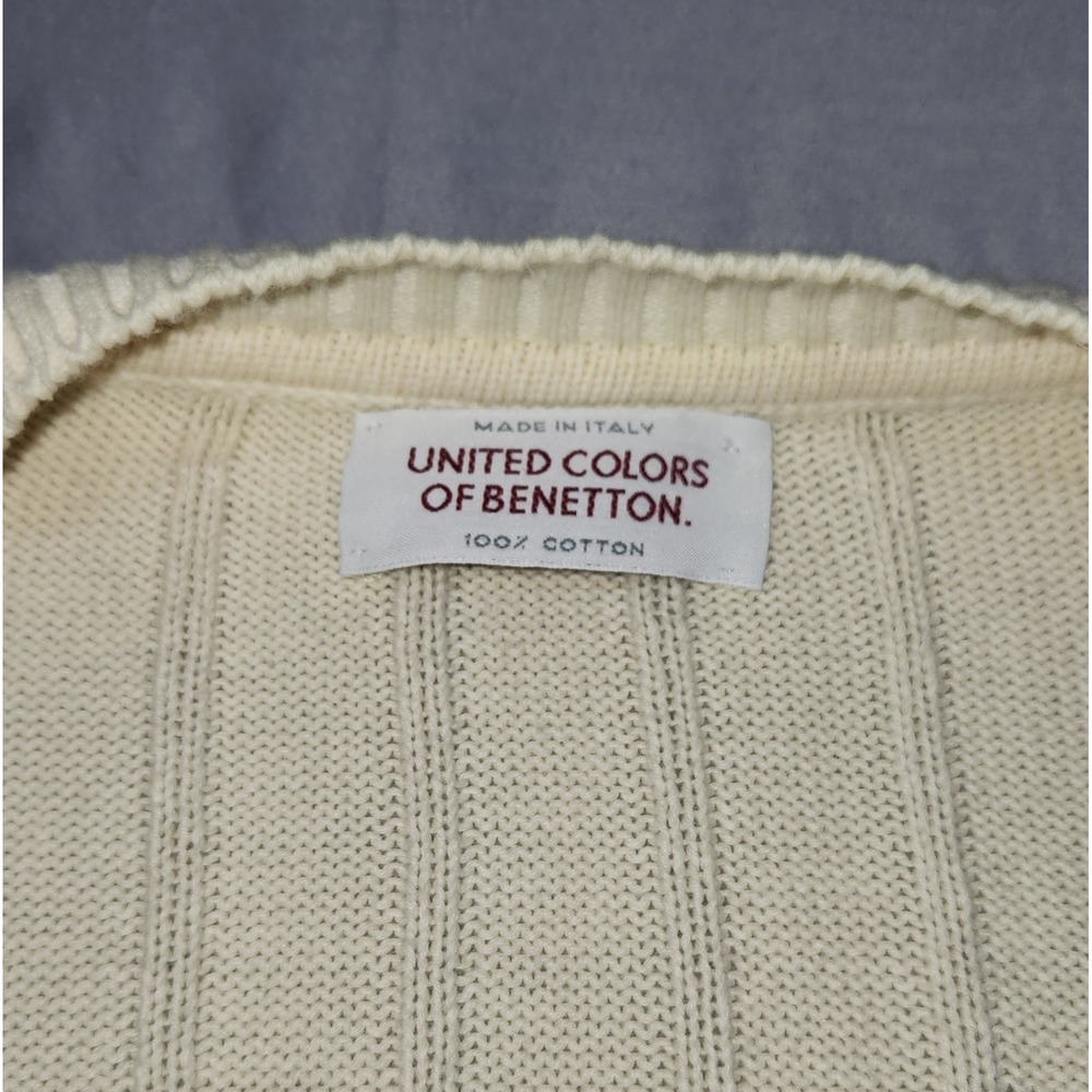 United Colors of Benetton Cream Ribbed Cotton Cardigan Sweater Made in Italy L - Picture 4 of 7